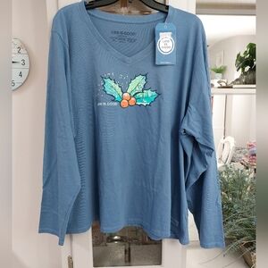 Life Is Good Christmas Holly Long Sleeve Tee 3X NWT